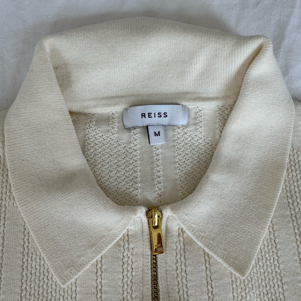 Reiss Cream Knit Collared Sweater